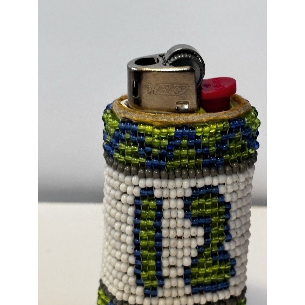 Handcrafted Native American‎ Beaded Lighter Case, Seahawk 12, Leather Bottom